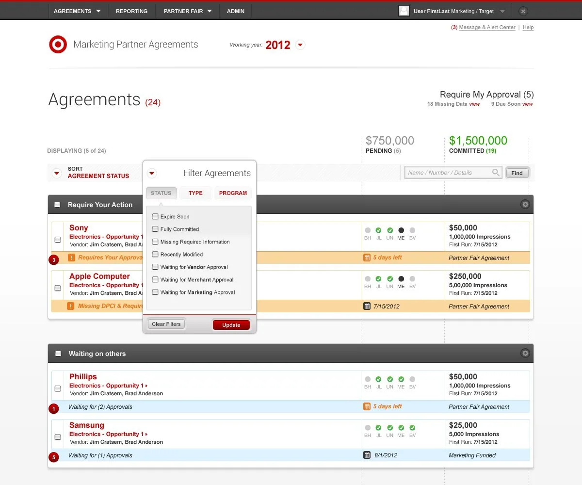 Agreements dashboard