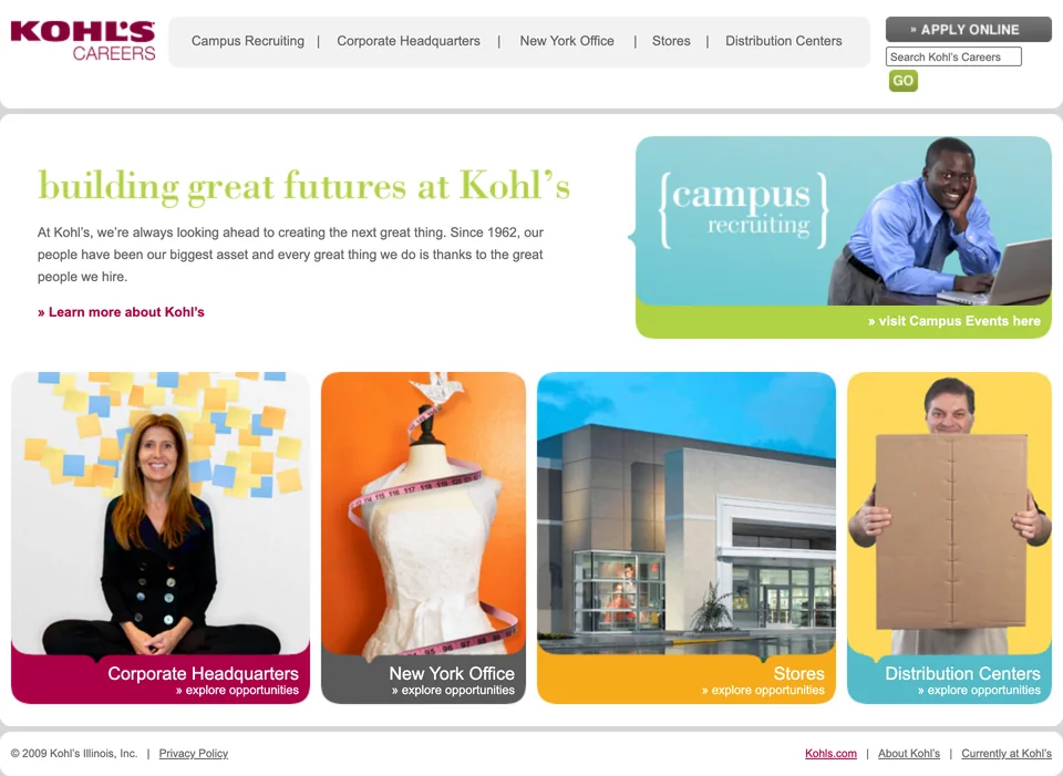 The Kohl's careers site, built at Catalyst Studios