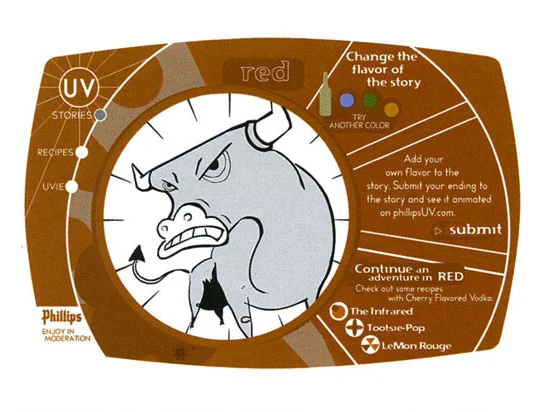 A story screen from the Phillips UV site, in red.